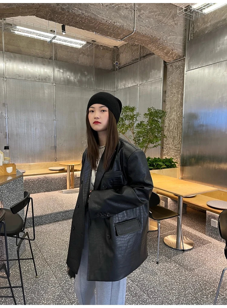 Crocodile Faux Leather Blazer - Festigal