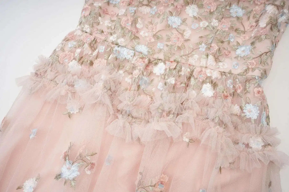 Floral Ruffled Embroidered Maxi Dress