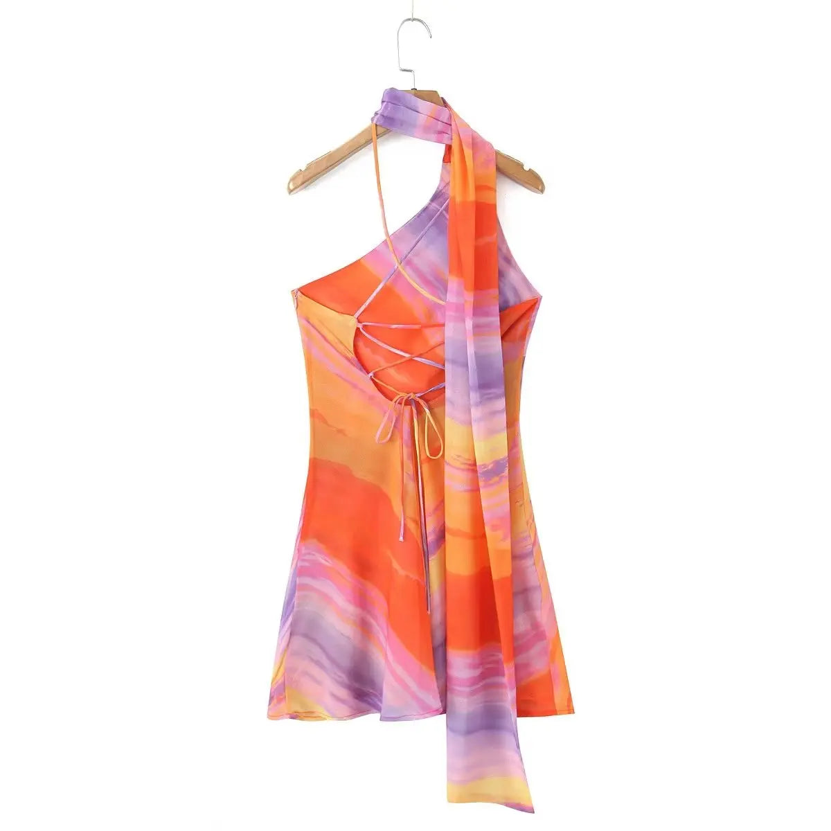 One Shoulder Orange Gradient Dress - Festigal
