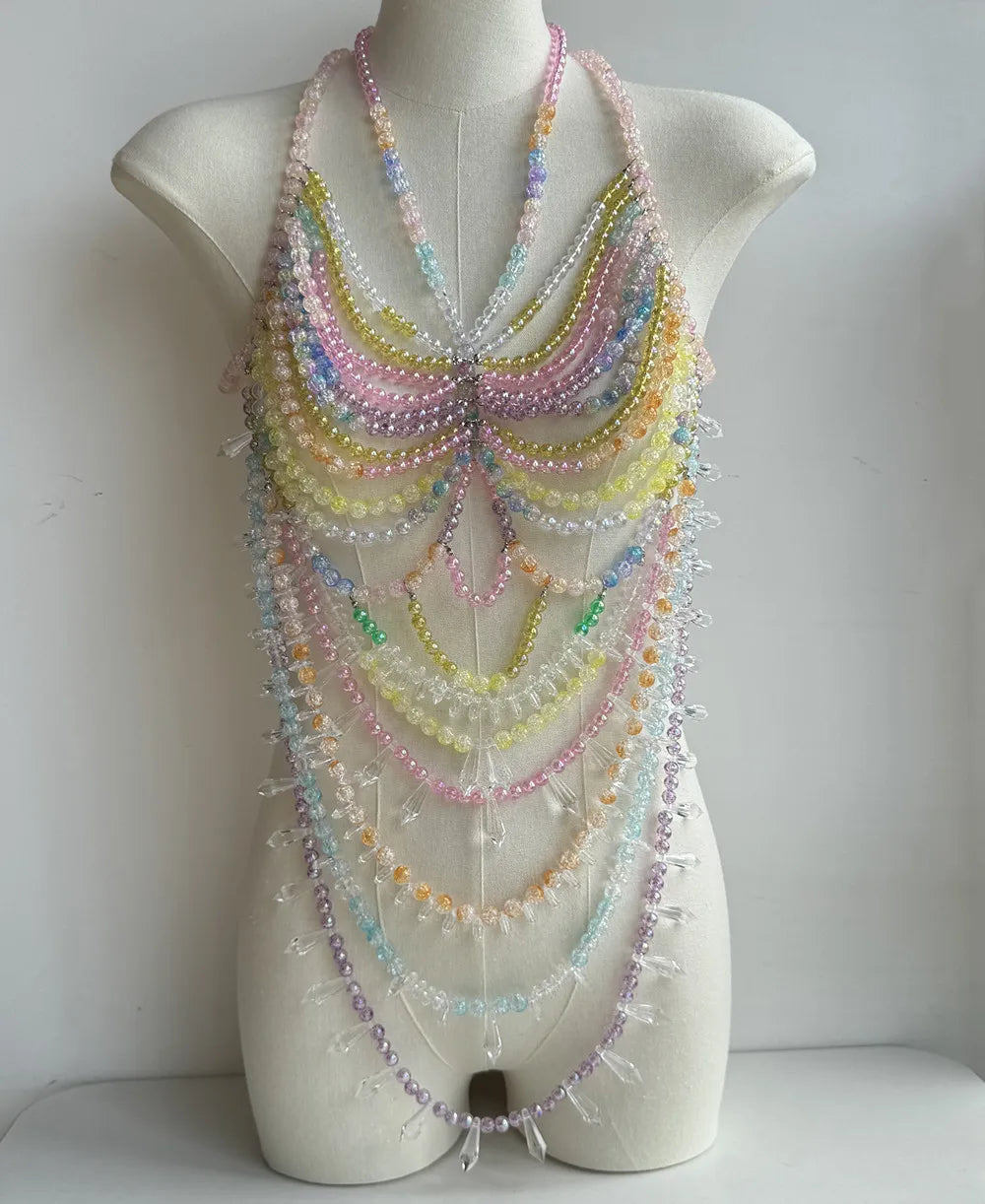Beaded Tassel Chain Halter Neck Top