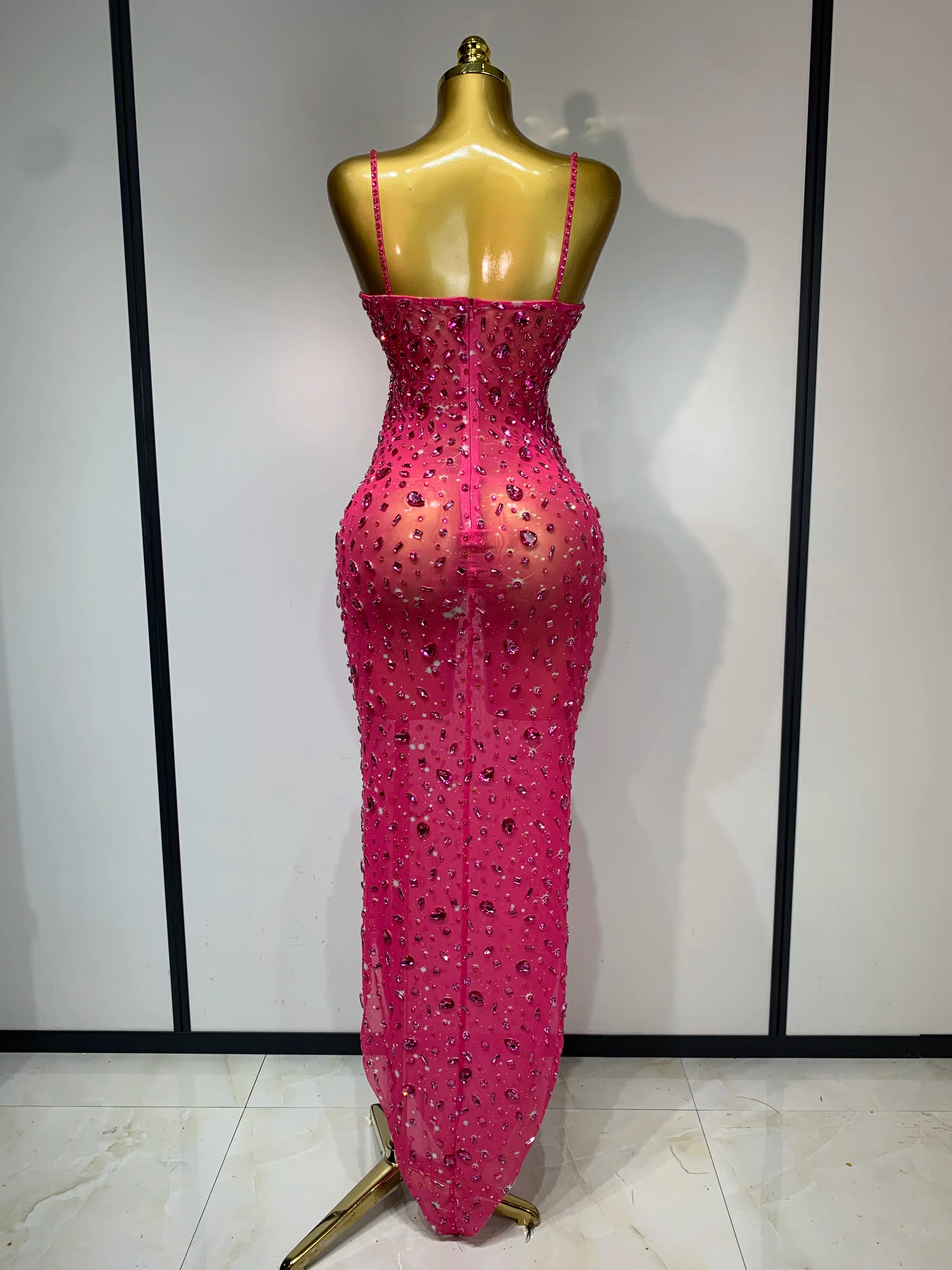 Rhinestone Mesh Maxi Dress