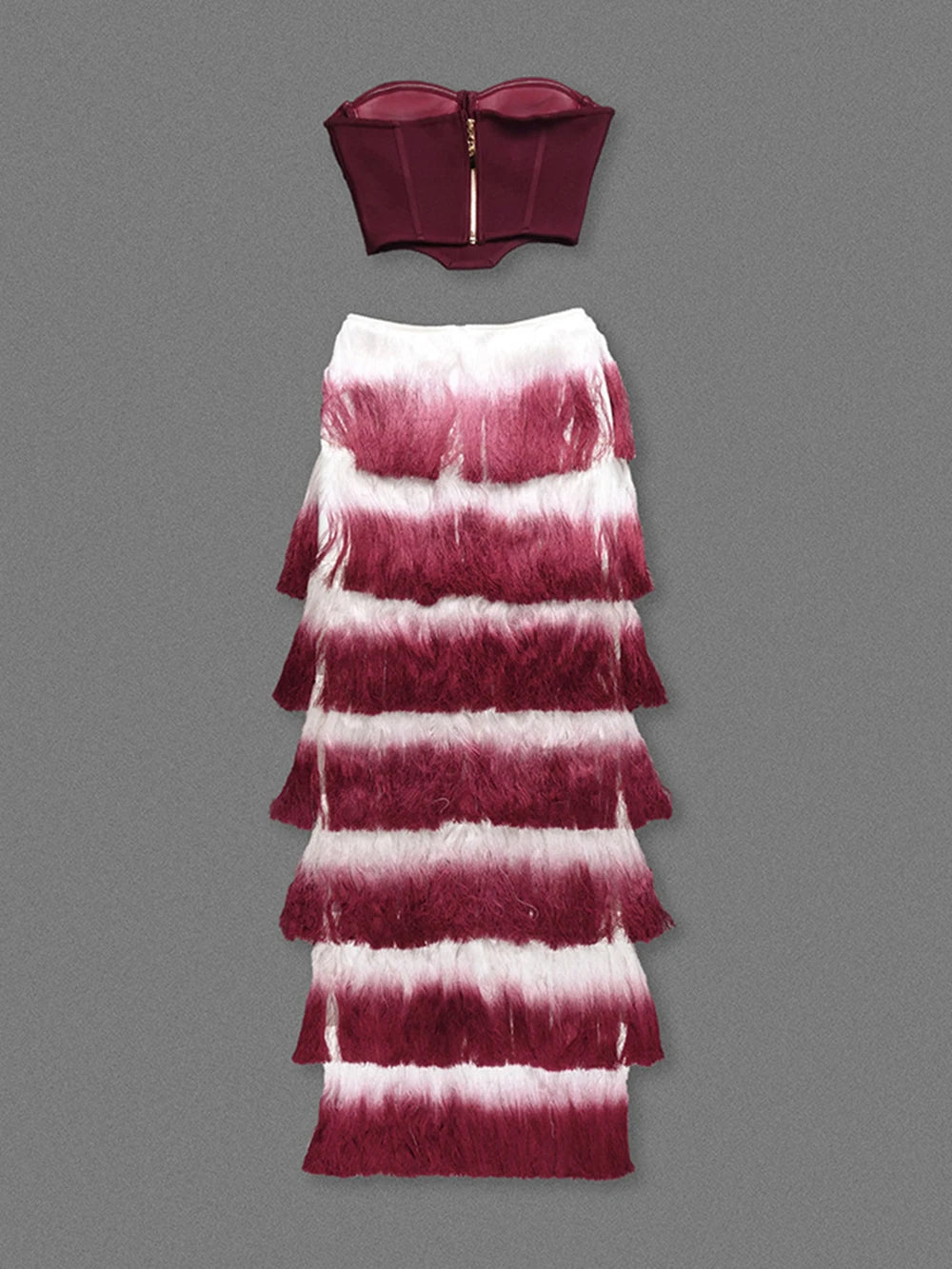 Gradient Top & Tassel Skirt Set
