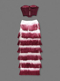 Gradient Top & Tassel Skirt Set