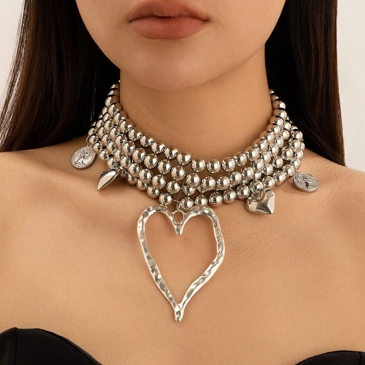 Multi-Layered Beaded Heart Necklace - Festigal