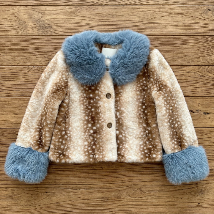Faux Fur Deer Blue Collar Jacket