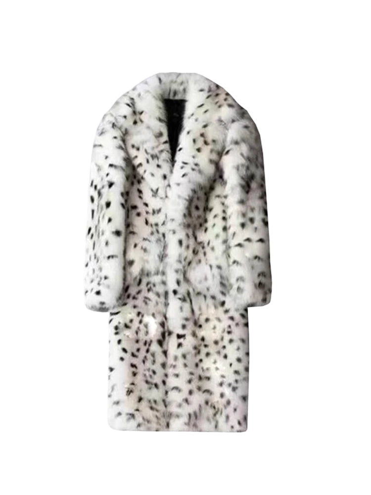 Mens Snow Leopard Faux Fur Coat
