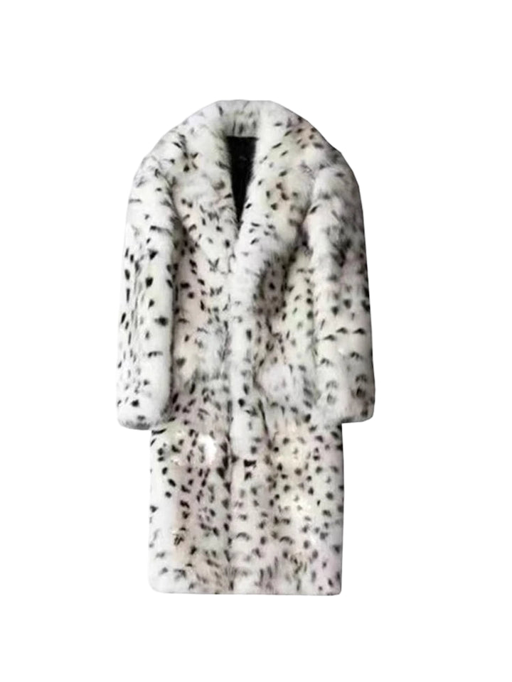 Mens Snow Leopard Faux Fur Coat