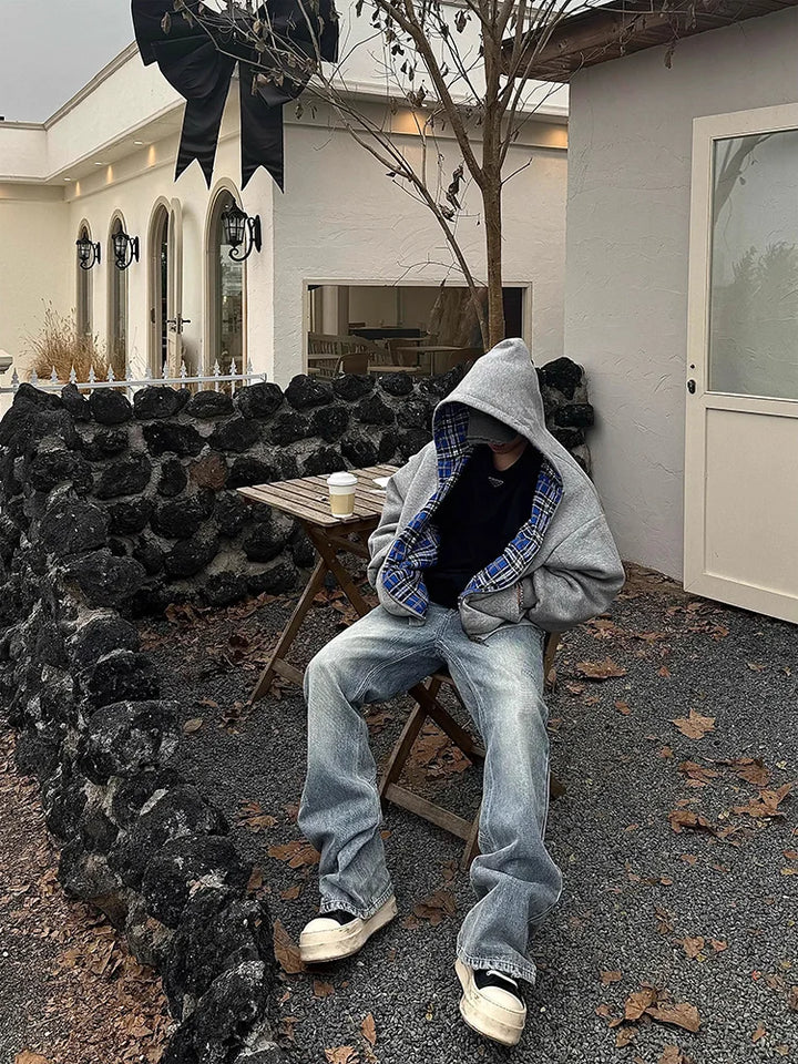 Men's Grey & Blue Check Hoodie