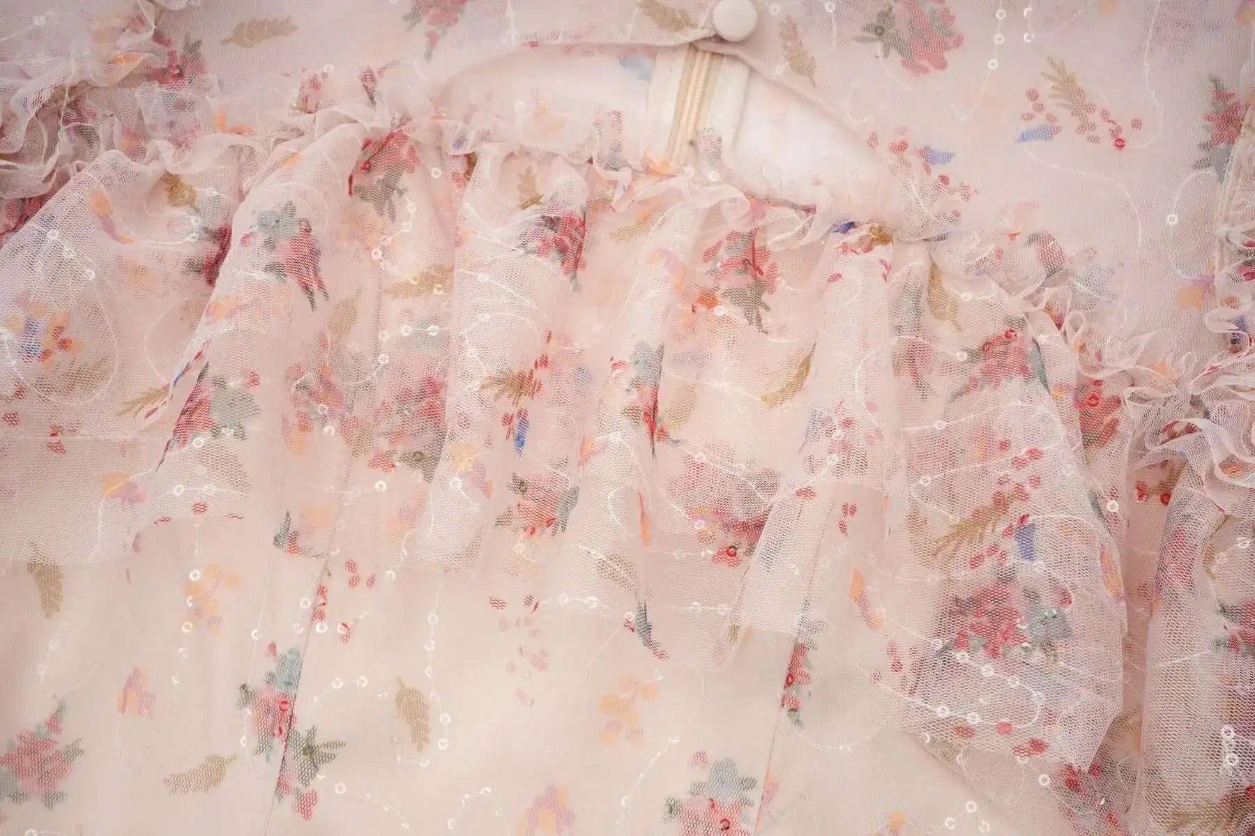 Floral Ruffled Embroidered Maxi Dress