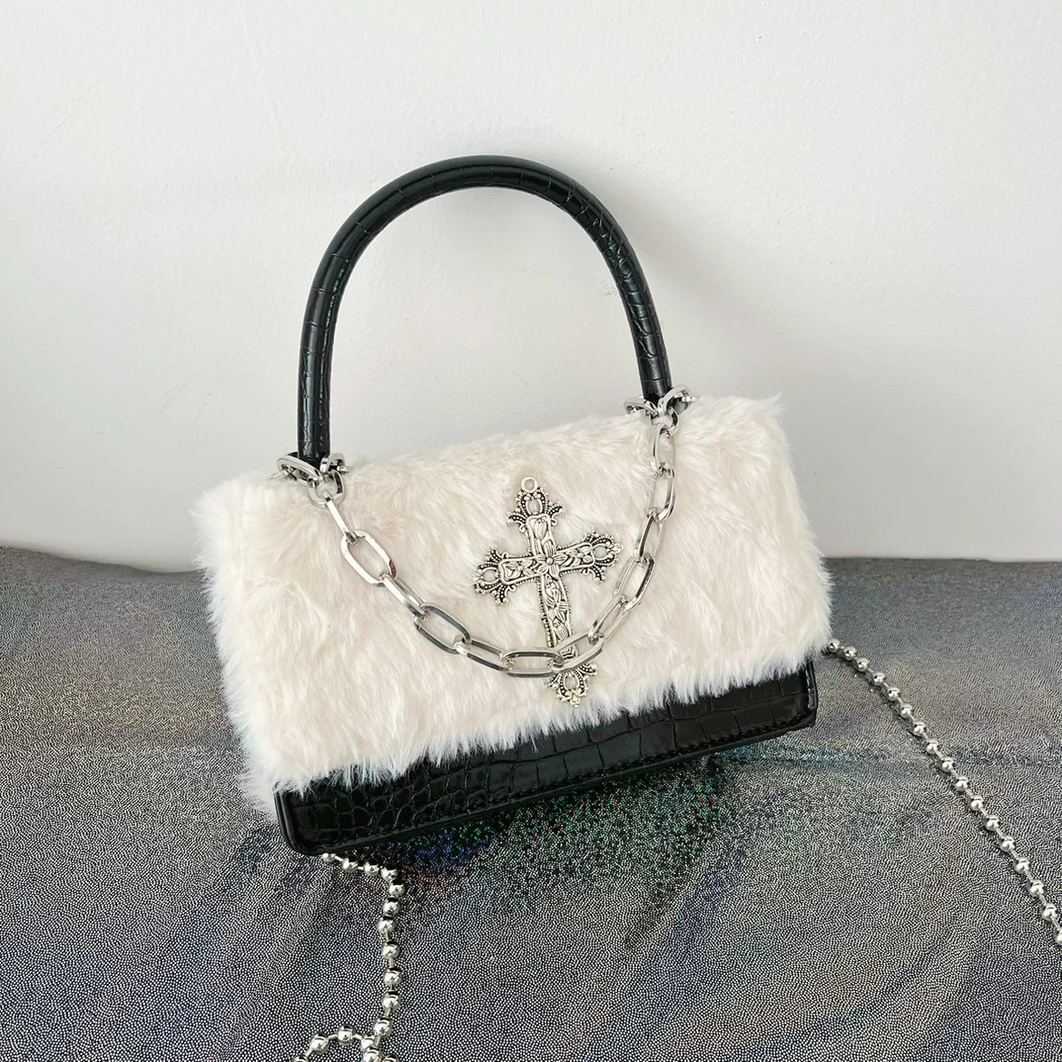 Faux Fur Gothic Crossbody Bag - Festigal