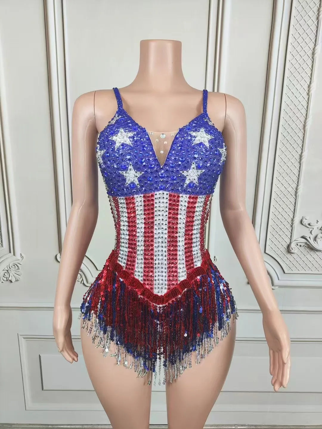 USA Sequin Tassel Bodysuit - Festigal