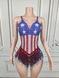 USA Sequin Tassel Bodysuit - Festigal