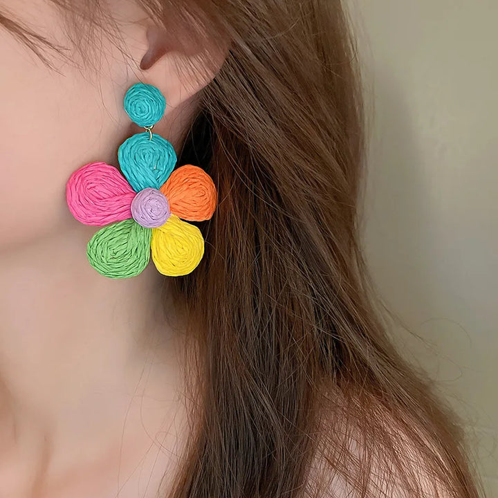 Woven Rainbow Sunflower Earrings - Festigal