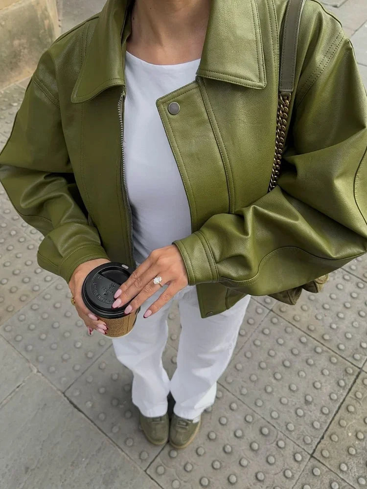 Faux Leather Cropped Jacket - Festigal