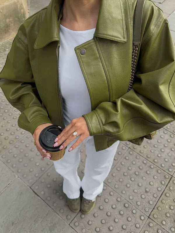 Faux Leather Cropped Jacket - Festigal