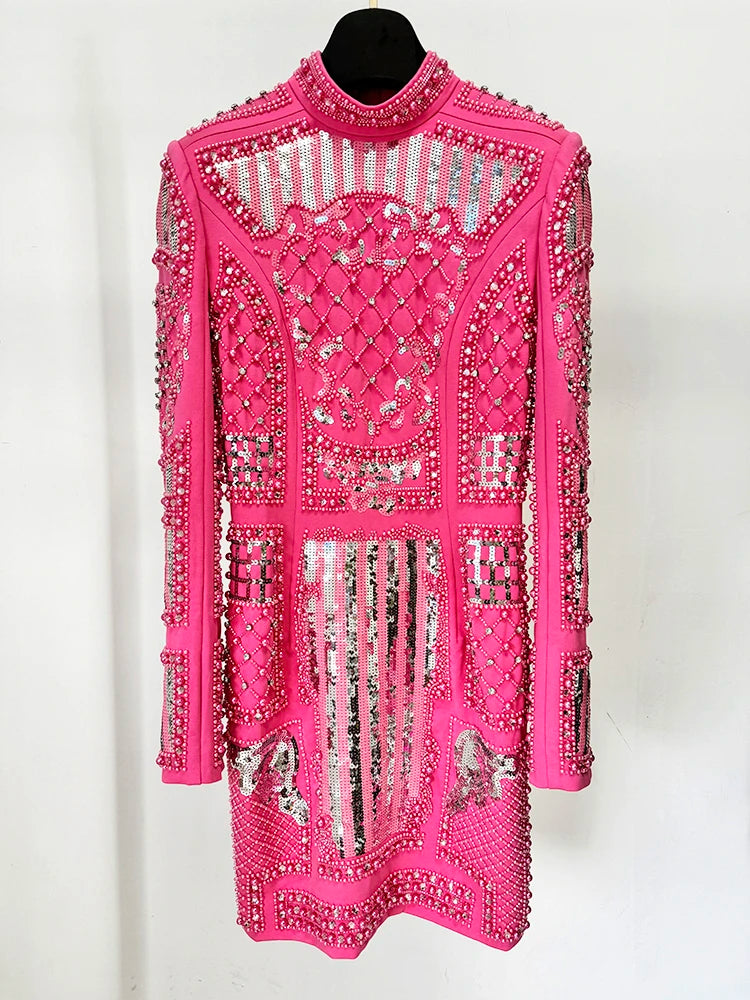 Long Sleeved Embellished Dress - Festigal