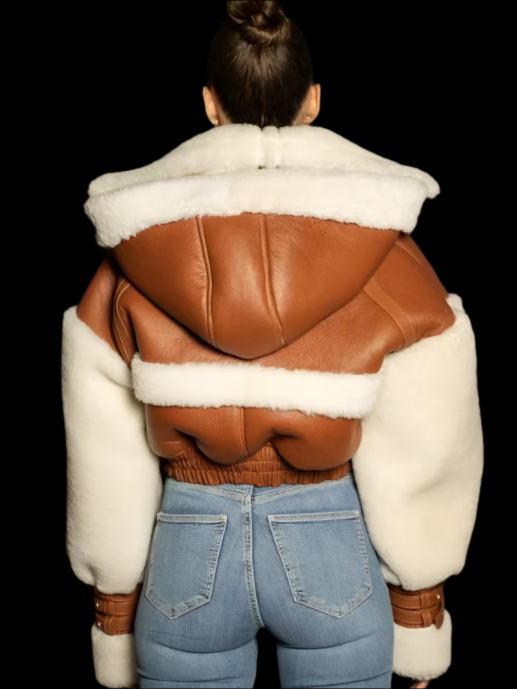 Faux Leather Patchwork Bomber Jacket - Festigal