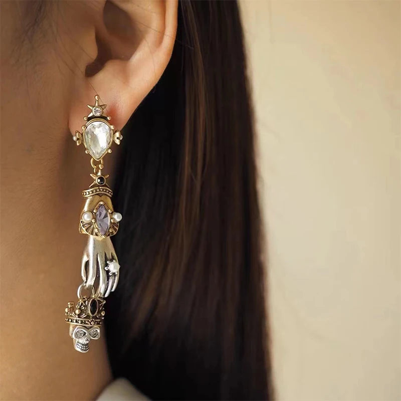Hand & Skull Drop Earrings - Festigal