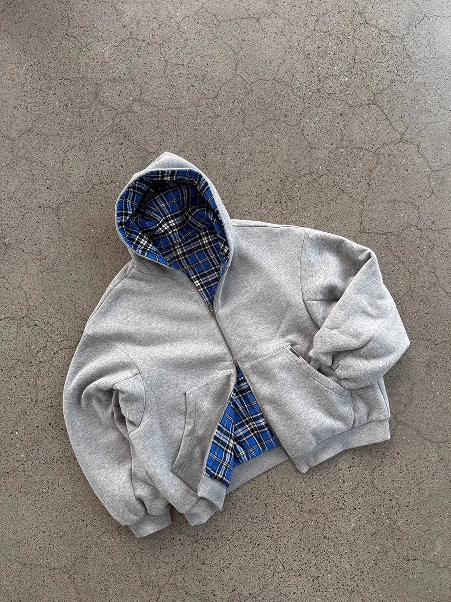 Men's Grey & Blue Check Hoodie