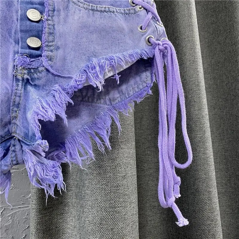Purple Acid Wash Frayed Shorts - Festigal