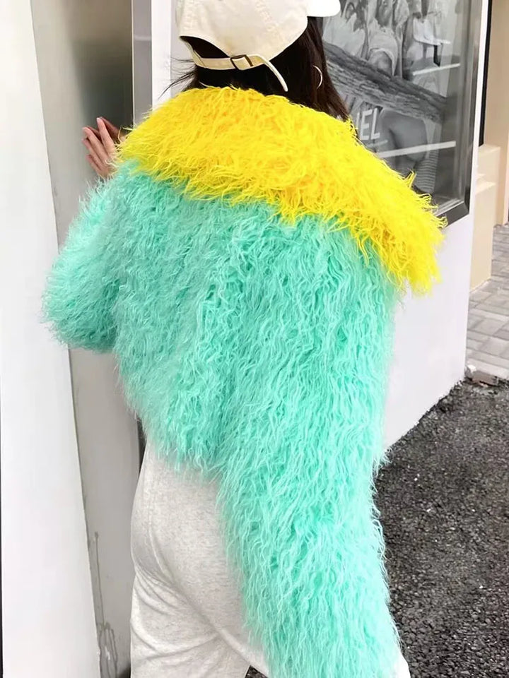 Contrast Cropped Shaggy Jacket - Festigal