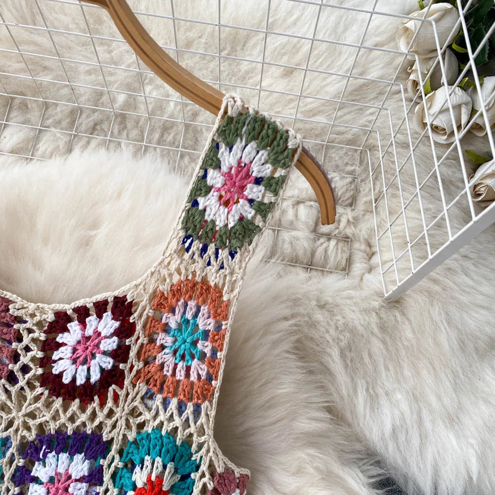 Crochet Granny Square Tassel Dress - Festigal