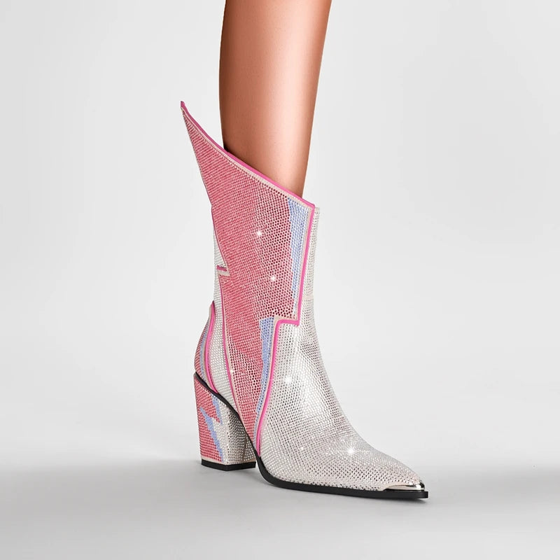 Pink Sequin Lightening Bolt Boots