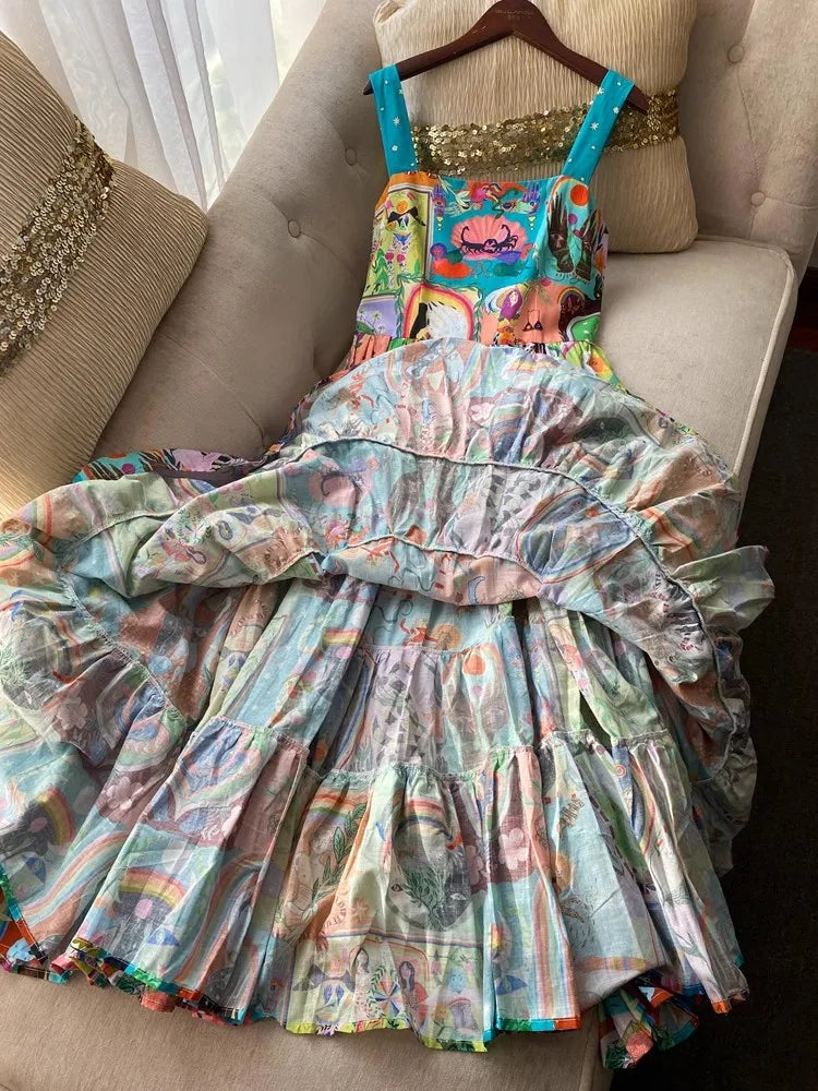 Psychedelic Abstract Ruffled Dress - Festigal