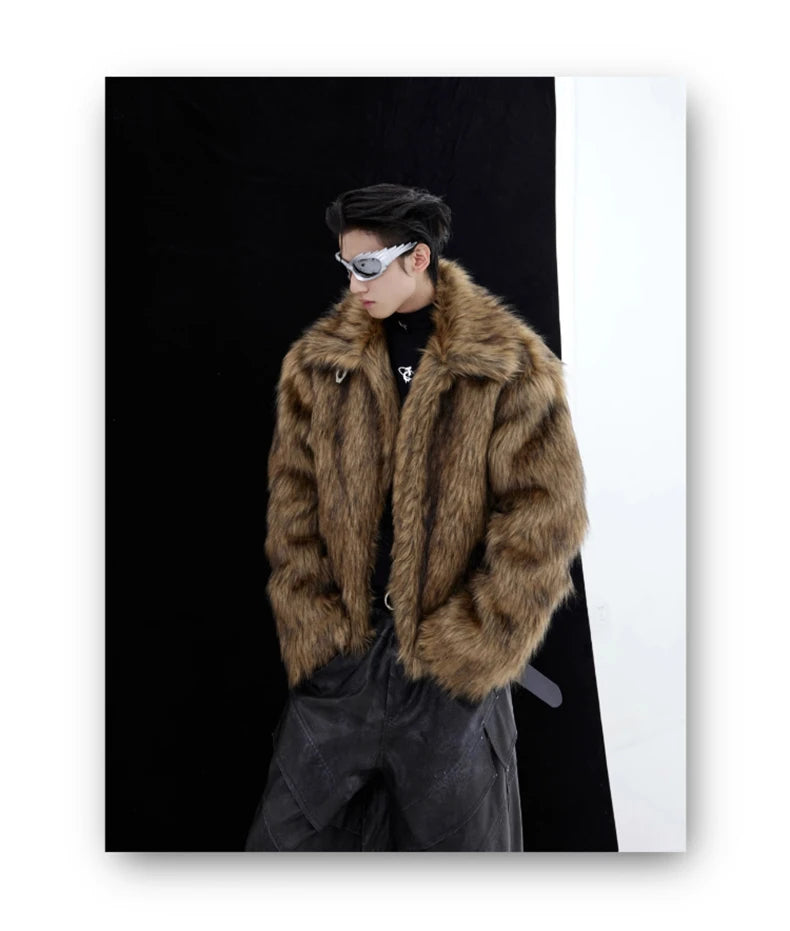 Unisex Brown Faux Fur Coat - Festigal