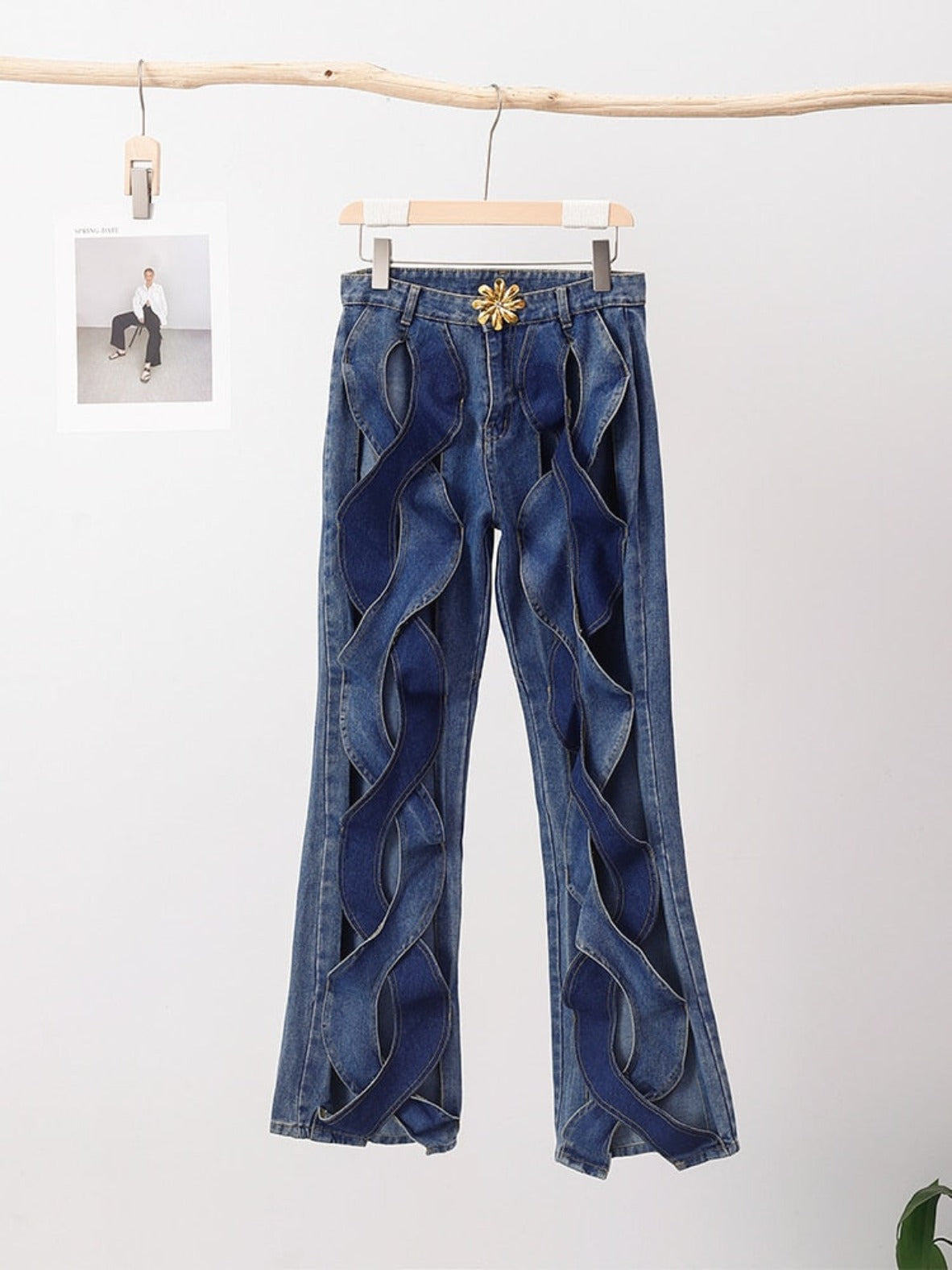 Criss-Cross Denim Flare Pants - Festigal