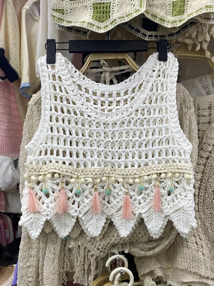 Knitted Leaf & Tassel Crop Top - Festigal