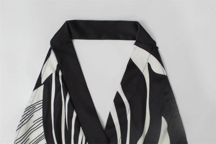 Monochrome V Neck A-Line Dress - Festigal