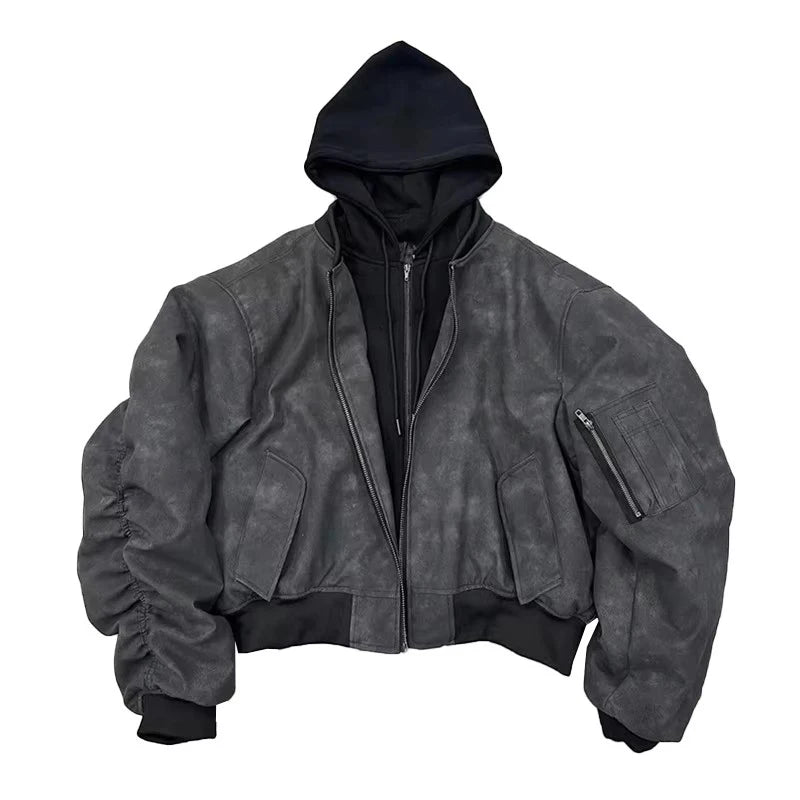 Men's Suede Hoodie Bomber Jacket - Festigal