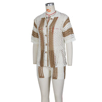 Striped Hollow Out Two-Piece Set - Festigal