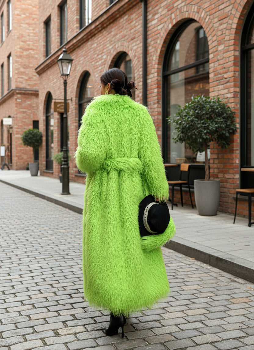 Shaggy Long Waist Tie Coat