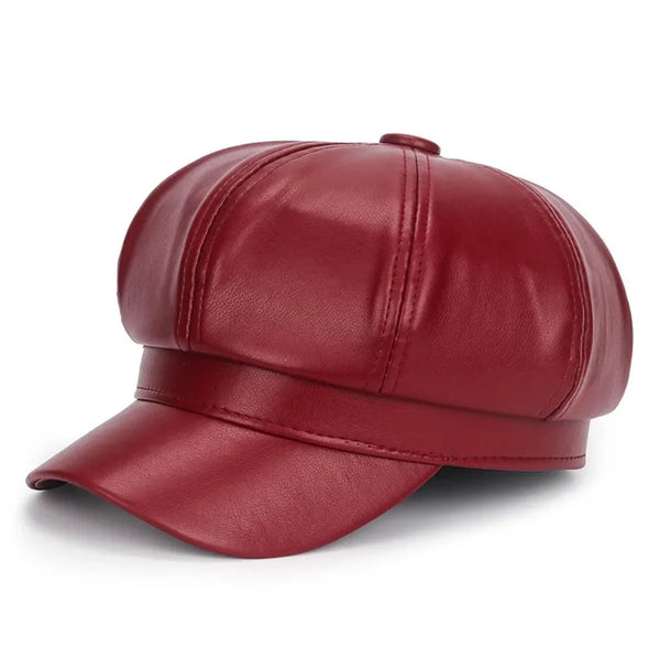 Faux Leather Adjustable Beret Cap - Festigal