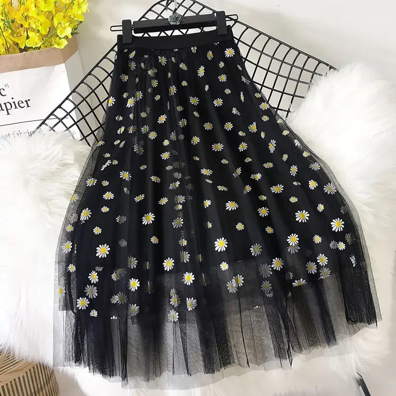 Daisy Mesh Midi Skirt - Festigal