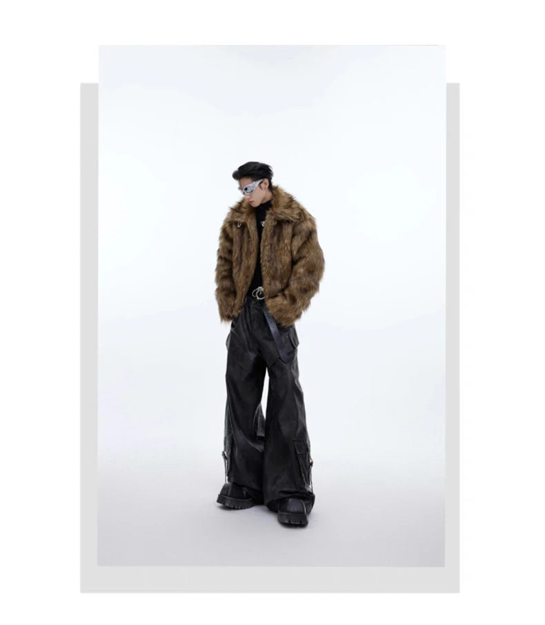 Unisex Brown Faux Fur Coat - Festigal