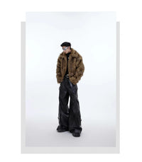 Unisex Brown Faux Fur Coat - Festigal