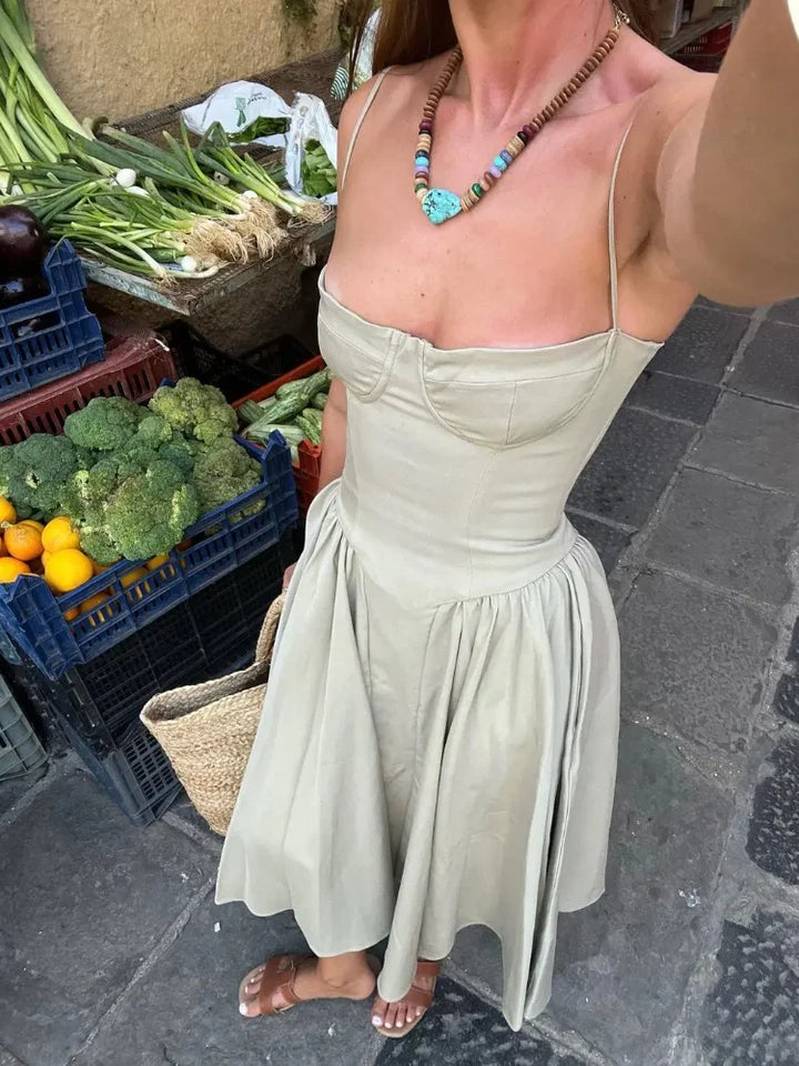 Bustier Pleated Midi Dress - Festigal