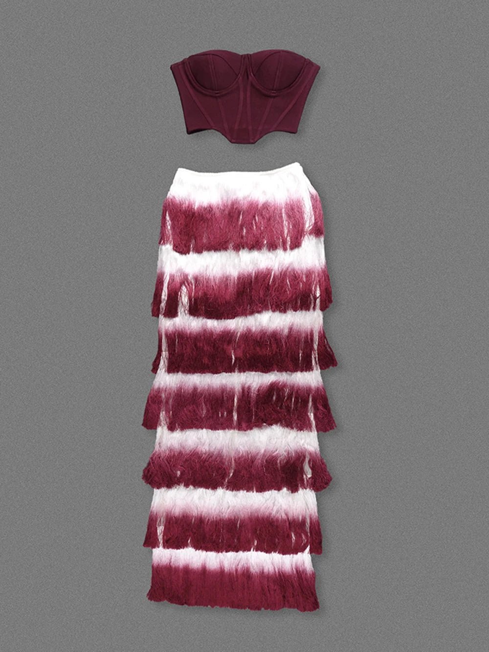 Gradient Top & Tassel Skirt Set