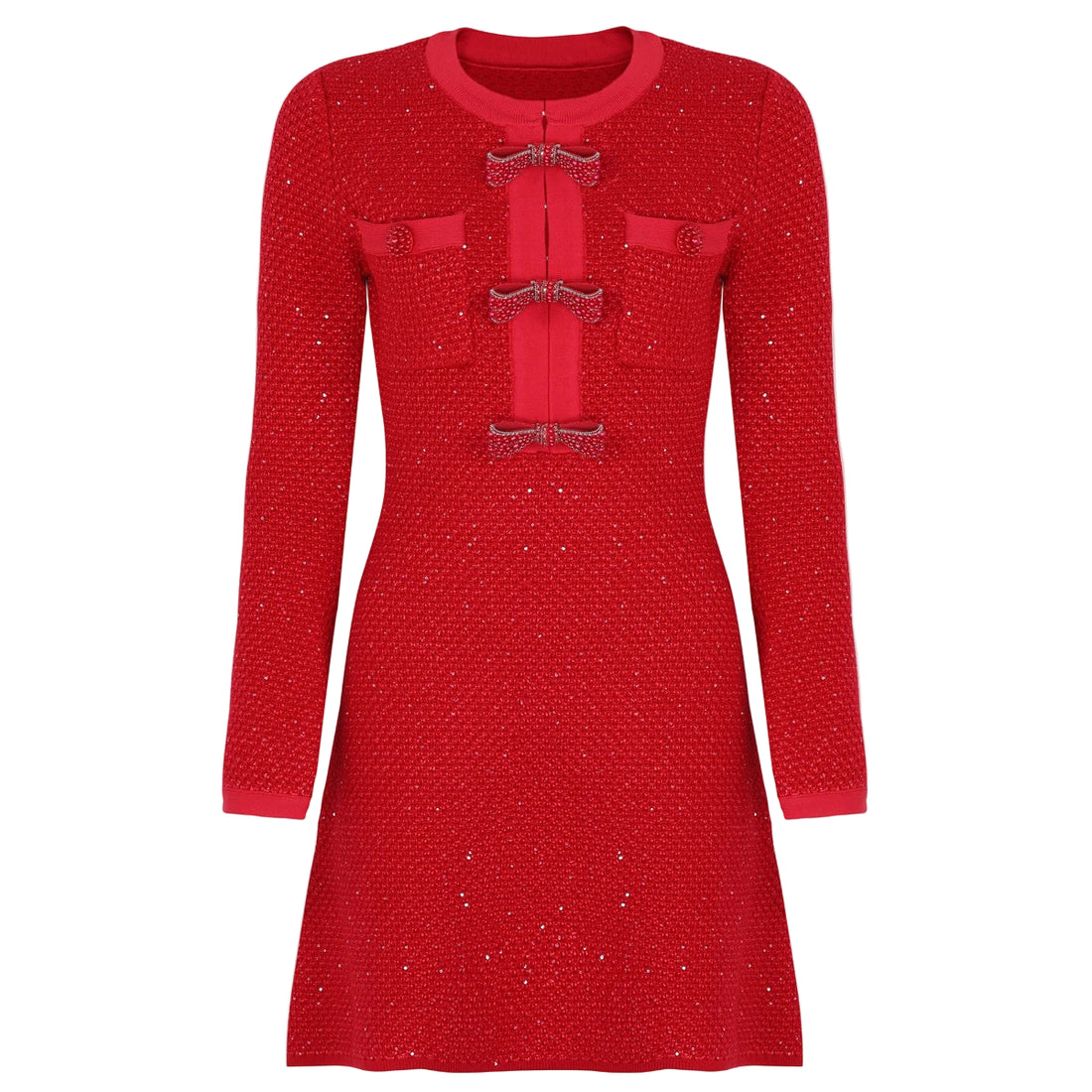 Red dress with long sleeves on a white background