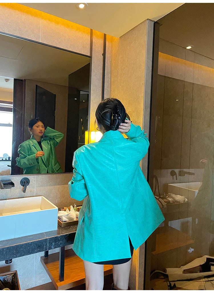 Crocodile Faux Leather Blazer - Festigal