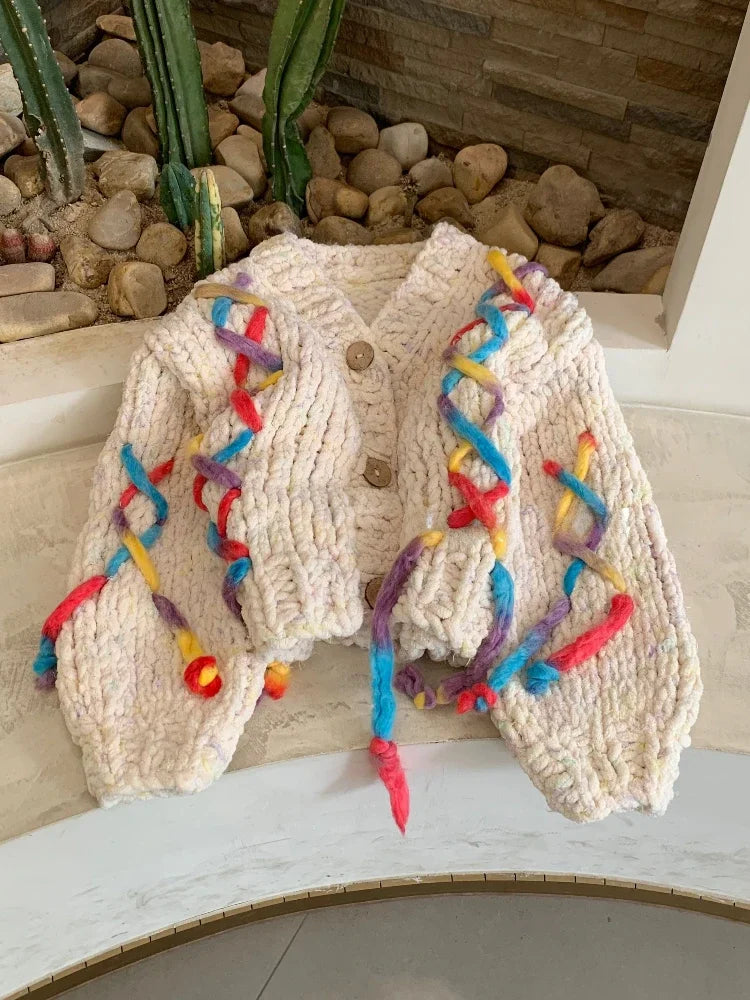 Rainbow Cross Tassel Knitted Cardigan - Festigal