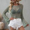 Dramatic Mesh Flare Sleeve Crop Top Pullover - Festigal