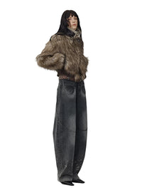 Brown Shaggy Faux Fur Coat - Festigal