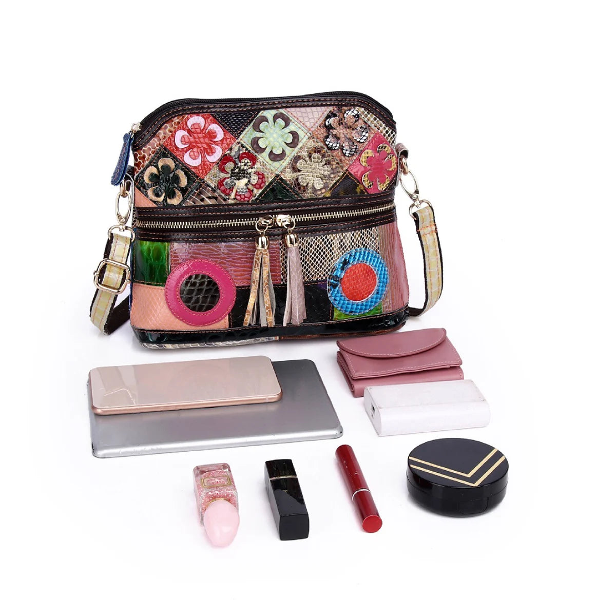 Festival Colours Flowers & Mosaics Shoulder Handbag - Festigal