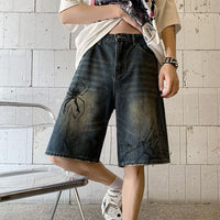 Spider Cobweb Denim Shorts - Festigal