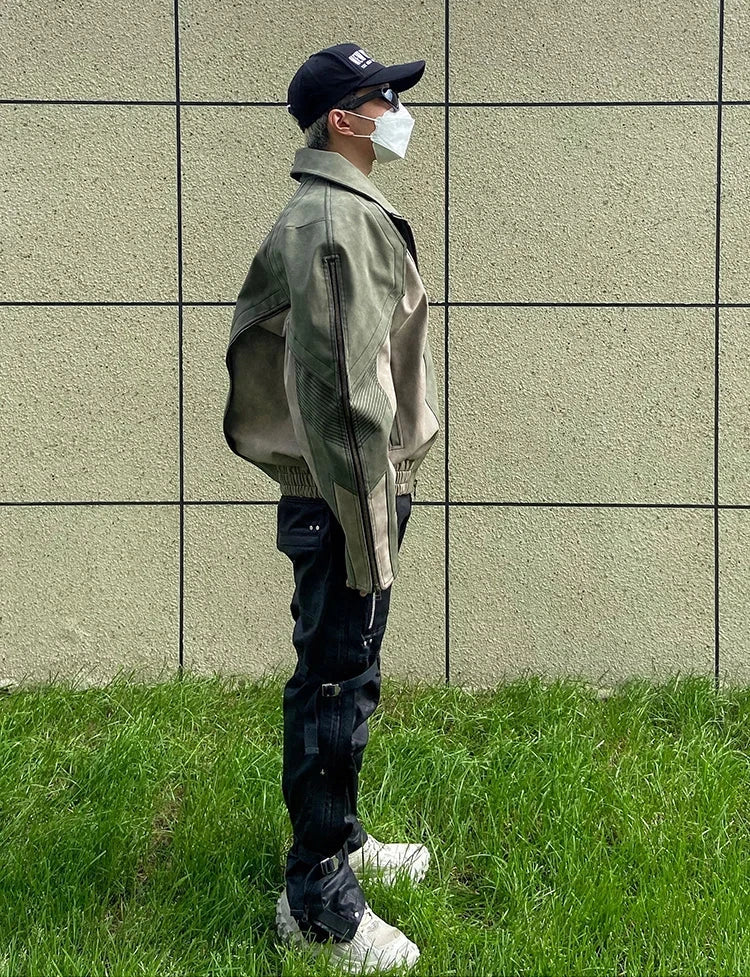 Mens Faux Leather Patchwork Jacket - Festigal