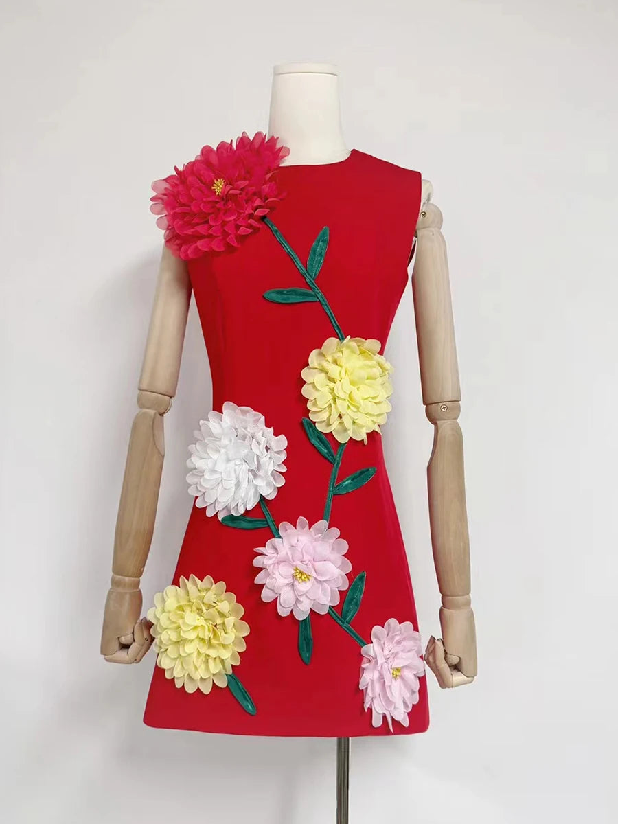 A-Line Flower Applique Dress - Festigal